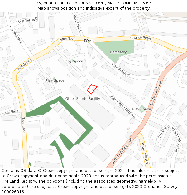35, ALBERT REED GARDENS, TOVIL, MAIDSTONE, ME15 6JY: Location map and indicative extent of plot