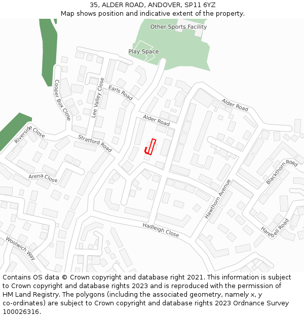 35, ALDER ROAD, ANDOVER, SP11 6YZ: Location map and indicative extent of plot