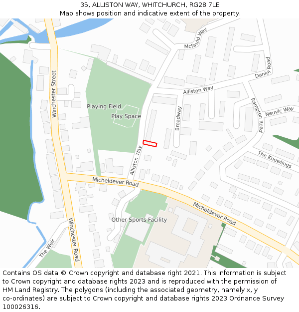 35, ALLISTON WAY, WHITCHURCH, RG28 7LE: Location map and indicative extent of plot