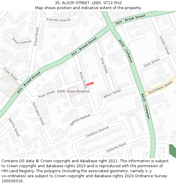 35, ALSOP STREET, LEEK, ST13 5NZ: Location map and indicative extent of plot