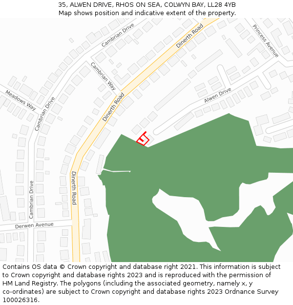 35, ALWEN DRIVE, RHOS ON SEA, COLWYN BAY, LL28 4YB: Location map and indicative extent of plot