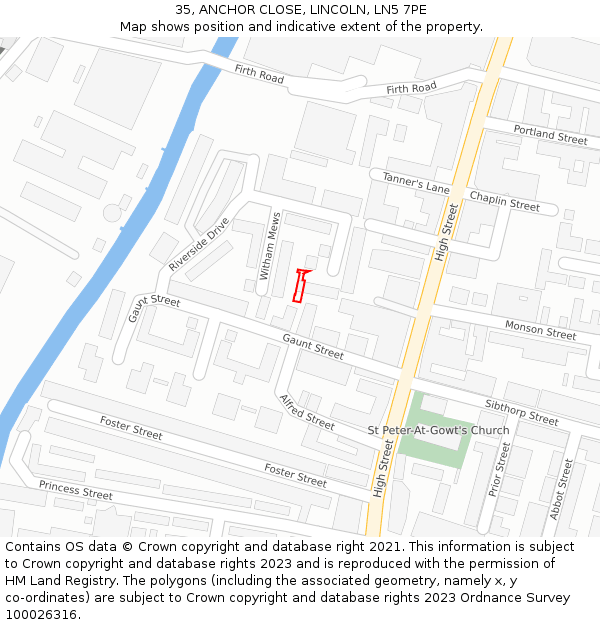 35, ANCHOR CLOSE, LINCOLN, LN5 7PE: Location map and indicative extent of plot