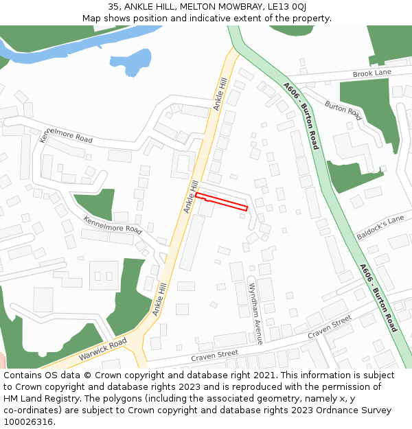 35, ANKLE HILL, MELTON MOWBRAY, LE13 0QJ: Location map and indicative extent of plot