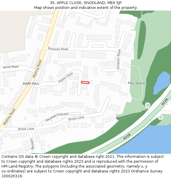 35, APPLE CLOSE, SNODLAND, ME6 5JP: Location map and indicative extent of plot