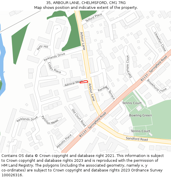 35, ARBOUR LANE, CHELMSFORD, CM1 7RG: Location map and indicative extent of plot