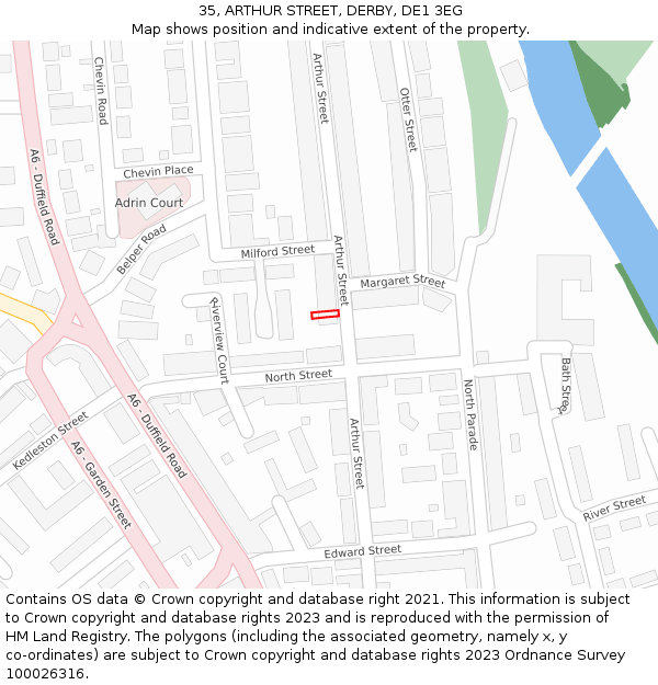 35, ARTHUR STREET, DERBY, DE1 3EG: Location map and indicative extent of plot