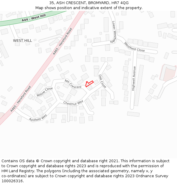 35, ASH CRESCENT, BROMYARD, HR7 4QG: Location map and indicative extent of plot