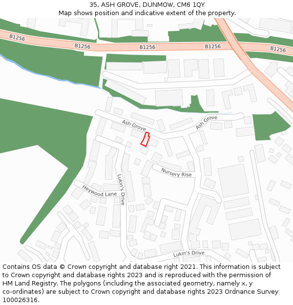35, ASH GROVE, DUNMOW, CM6 1QY: Location map and indicative extent of plot