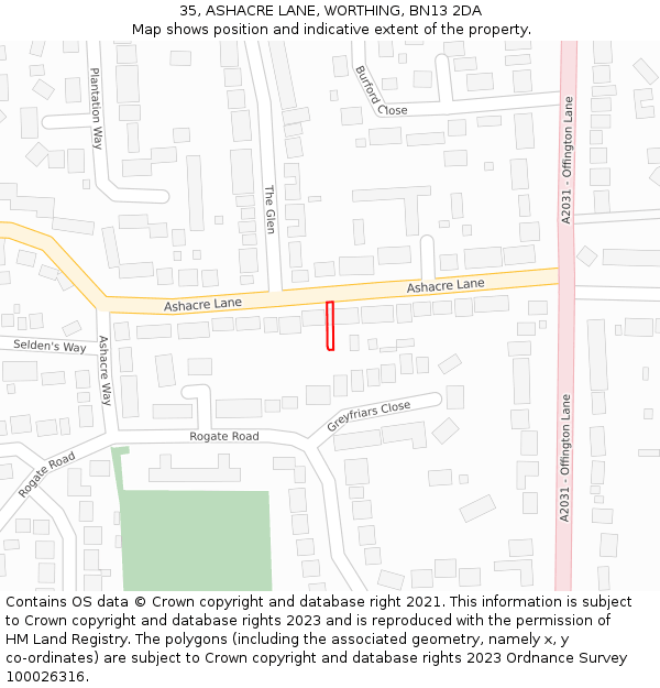 35, ASHACRE LANE, WORTHING, BN13 2DA: Location map and indicative extent of plot