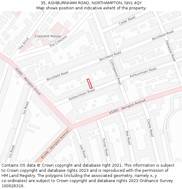 35, ASHBURNHAM ROAD, NORTHAMPTON, NN1 4QY: Location map and indicative extent of plot