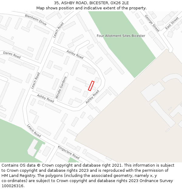 35, ASHBY ROAD, BICESTER, OX26 2LE: Location map and indicative extent of plot