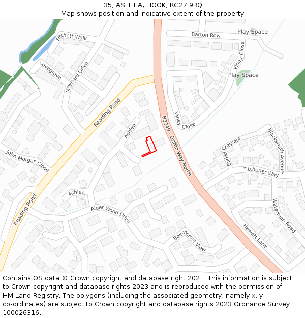 35, ASHLEA, HOOK, RG27 9RQ: Location map and indicative extent of plot