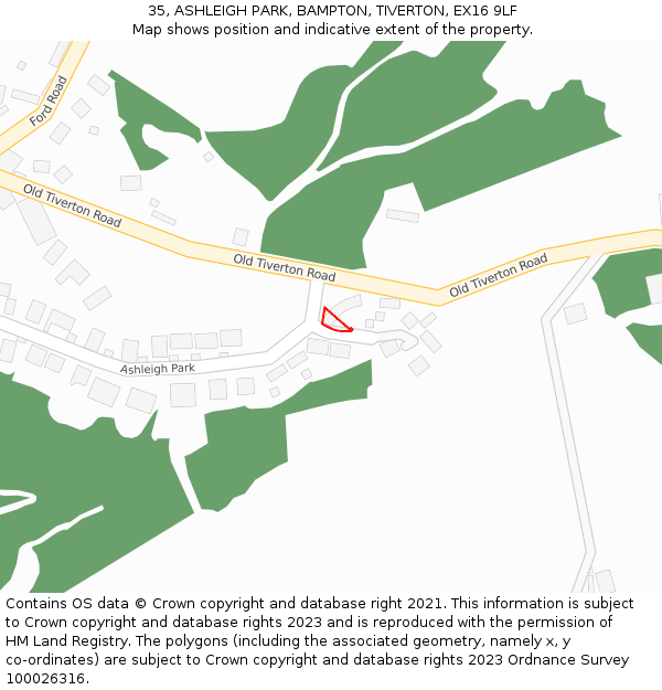 35, ASHLEIGH PARK, BAMPTON, TIVERTON, EX16 9LF: Location map and indicative extent of plot