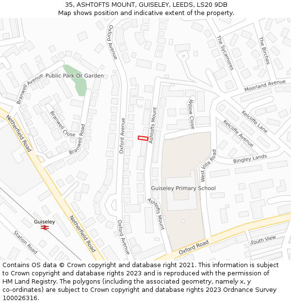 35, ASHTOFTS MOUNT, GUISELEY, LEEDS, LS20 9DB: Location map and indicative extent of plot