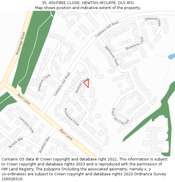35, ASHTREE CLOSE, NEWTON AYCLIFFE, DL5 4FD: Location map and indicative extent of plot