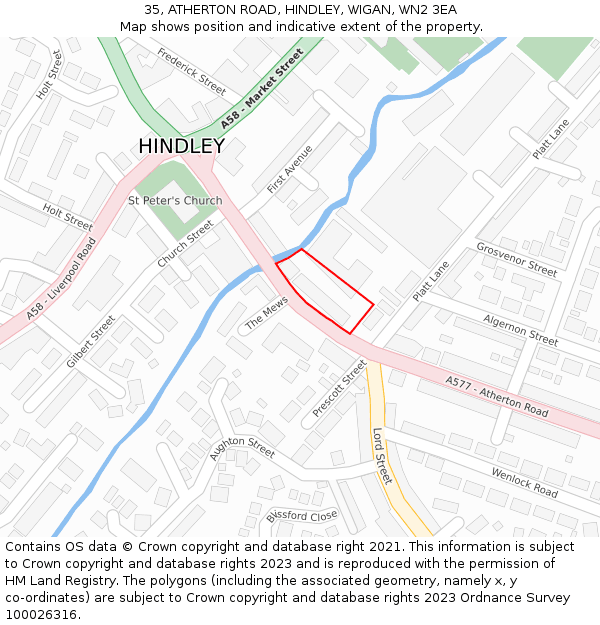 35, ATHERTON ROAD, HINDLEY, WIGAN, WN2 3EA: Location map and indicative extent of plot