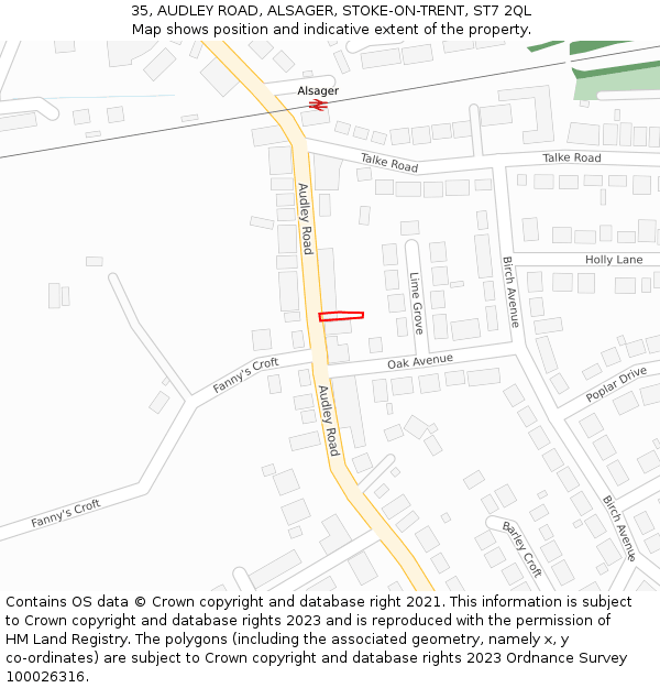 35, AUDLEY ROAD, ALSAGER, STOKE-ON-TRENT, ST7 2QL: Location map and indicative extent of plot