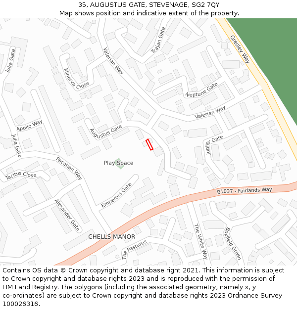 35, AUGUSTUS GATE, STEVENAGE, SG2 7QY: Location map and indicative extent of plot