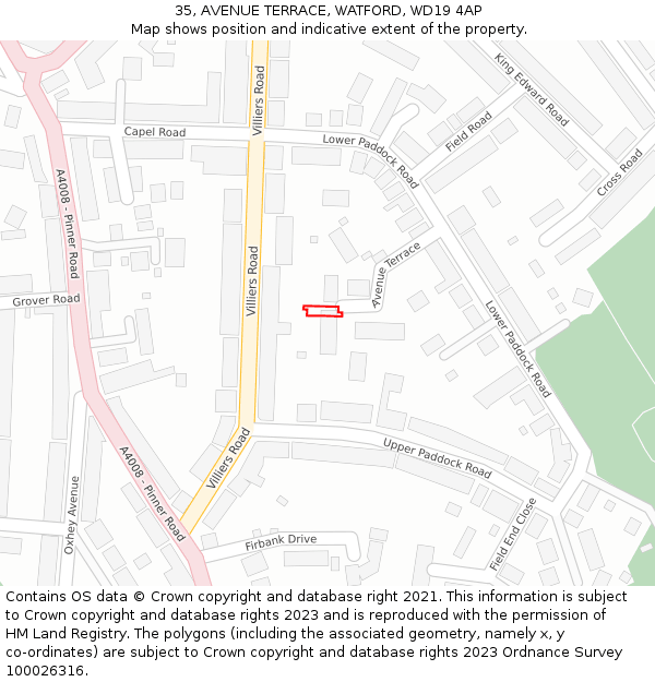 35, AVENUE TERRACE, WATFORD, WD19 4AP: Location map and indicative extent of plot