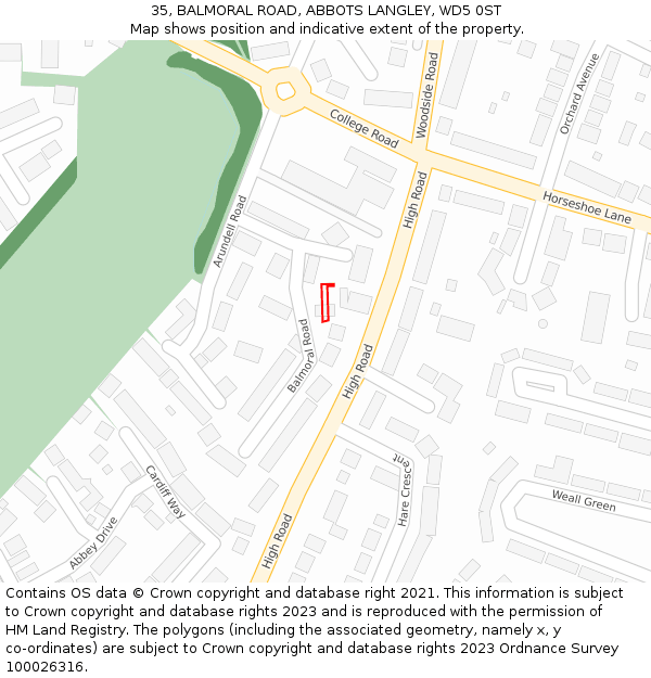 35, BALMORAL ROAD, ABBOTS LANGLEY, WD5 0ST: Location map and indicative extent of plot