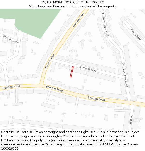 35, BALMORAL ROAD, HITCHIN, SG5 1XG: Location map and indicative extent of plot