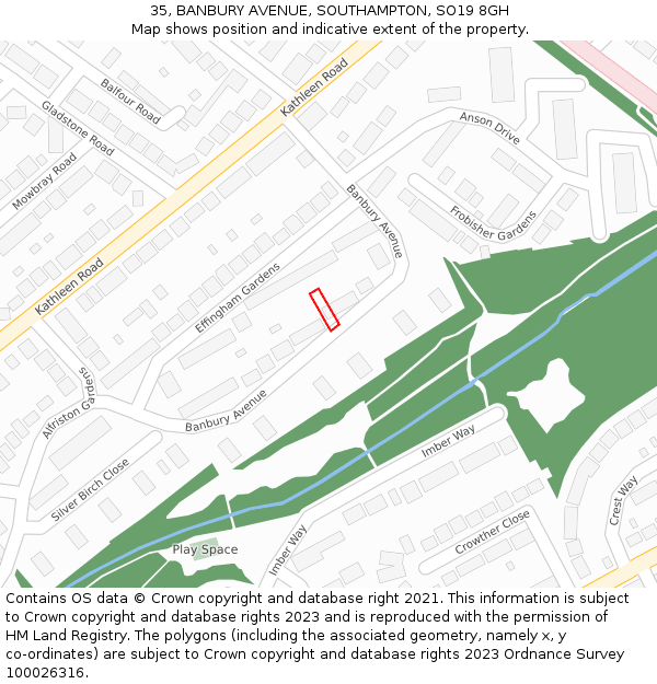 35, BANBURY AVENUE, SOUTHAMPTON, SO19 8GH: Location map and indicative extent of plot