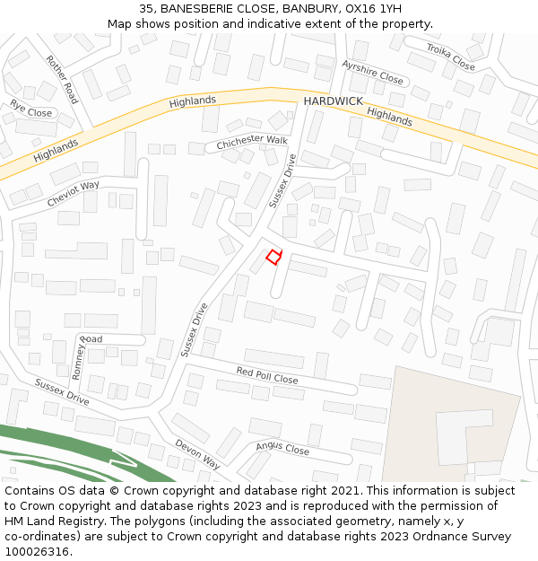 35, BANESBERIE CLOSE, BANBURY, OX16 1YH: Location map and indicative extent of plot