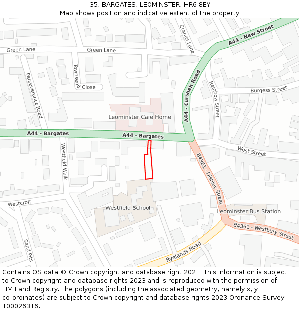 35, BARGATES, LEOMINSTER, HR6 8EY: Location map and indicative extent of plot