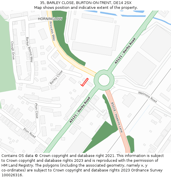 35, BARLEY CLOSE, BURTON-ON-TRENT, DE14 2SX: Location map and indicative extent of plot