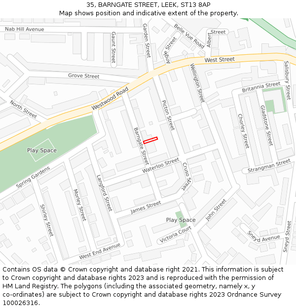 35, BARNGATE STREET, LEEK, ST13 8AP: Location map and indicative extent of plot