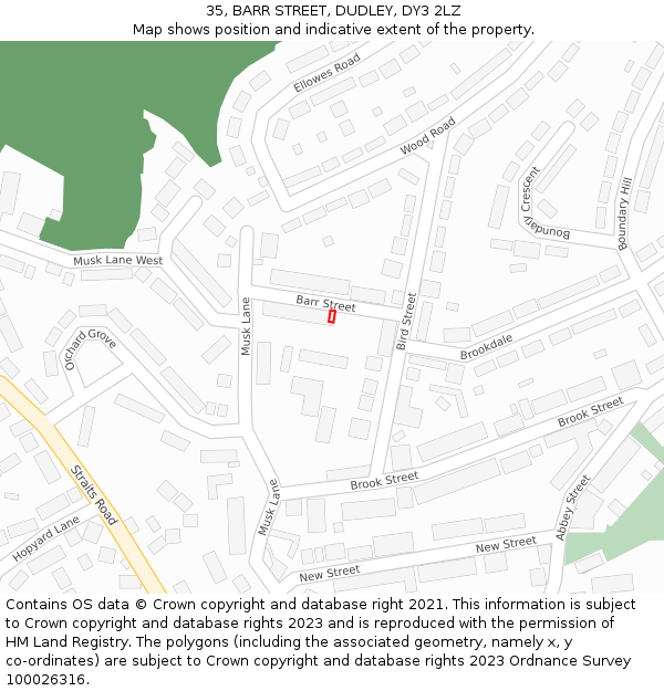 35, BARR STREET, DUDLEY, DY3 2LZ: Location map and indicative extent of plot