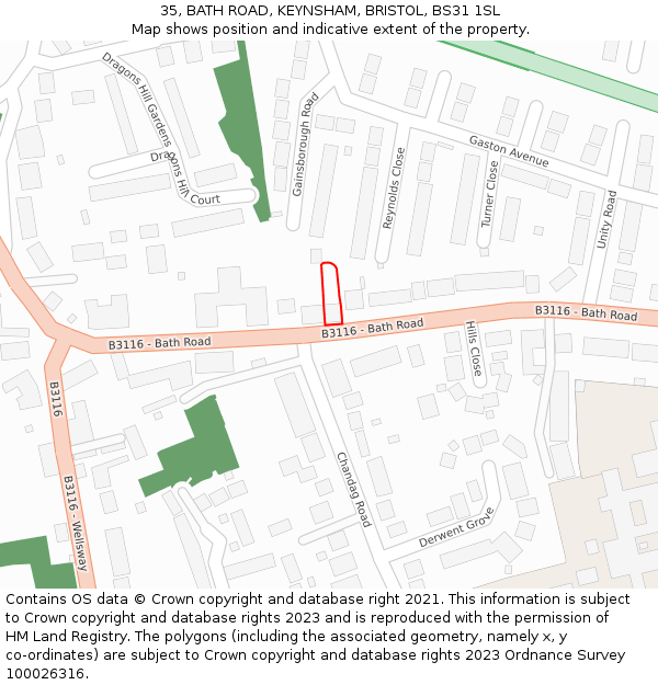 35, BATH ROAD, KEYNSHAM, BRISTOL, BS31 1SL: Location map and indicative extent of plot