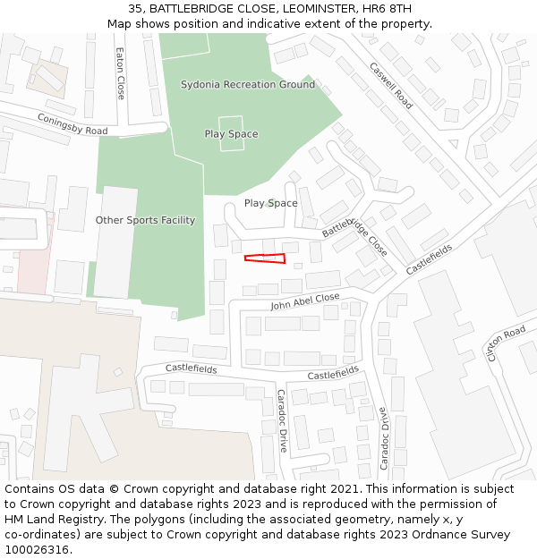 35, BATTLEBRIDGE CLOSE, LEOMINSTER, HR6 8TH: Location map and indicative extent of plot
