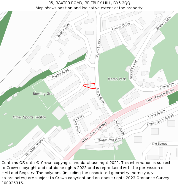 35, BAXTER ROAD, BRIERLEY HILL, DY5 3QQ: Location map and indicative extent of plot