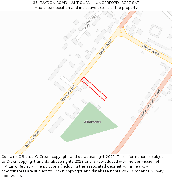 35, BAYDON ROAD, LAMBOURN, HUNGERFORD, RG17 8NT: Location map and indicative extent of plot