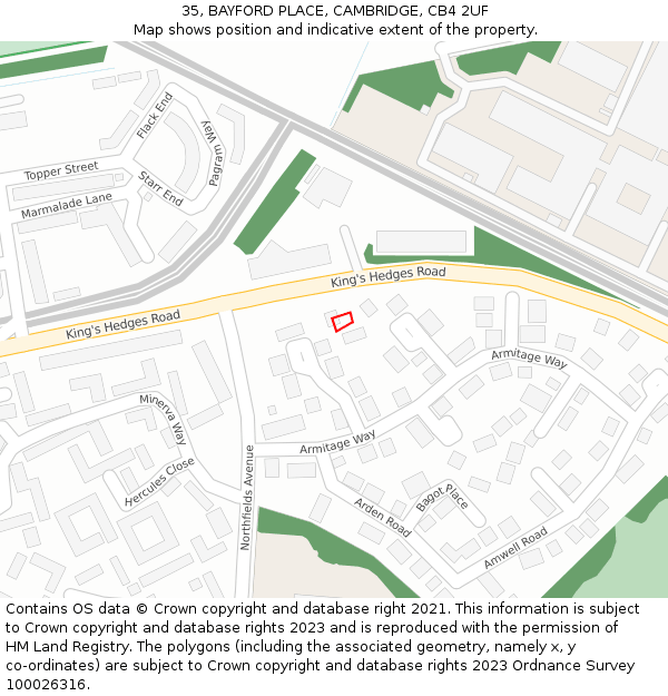 35, BAYFORD PLACE, CAMBRIDGE, CB4 2UF: Location map and indicative extent of plot