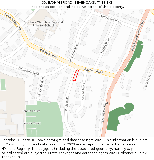 35, BAYHAM ROAD, SEVENOAKS, TN13 3XE: Location map and indicative extent of plot