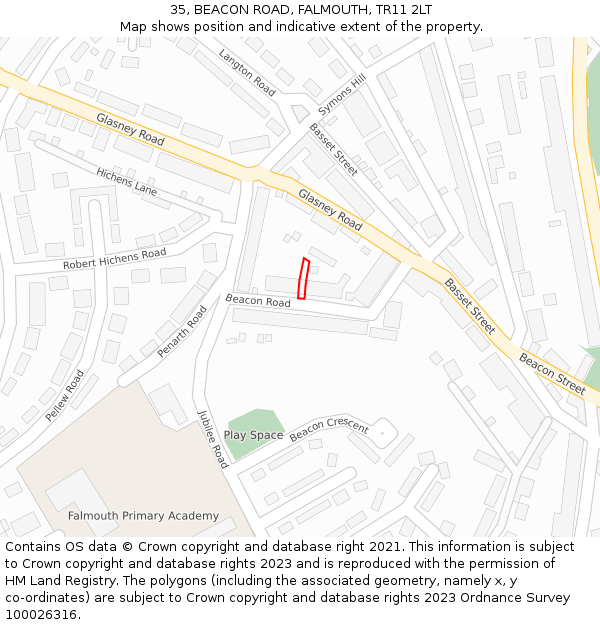 35, BEACON ROAD, FALMOUTH, TR11 2LT: Location map and indicative extent of plot