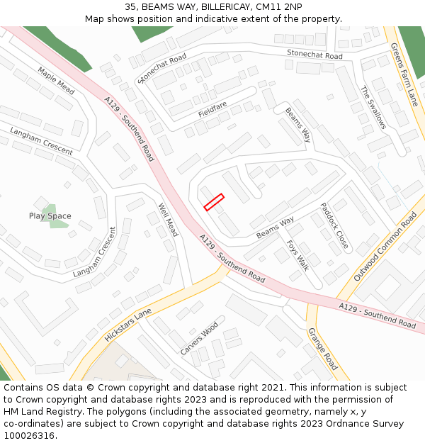 35, BEAMS WAY, BILLERICAY, CM11 2NP: Location map and indicative extent of plot