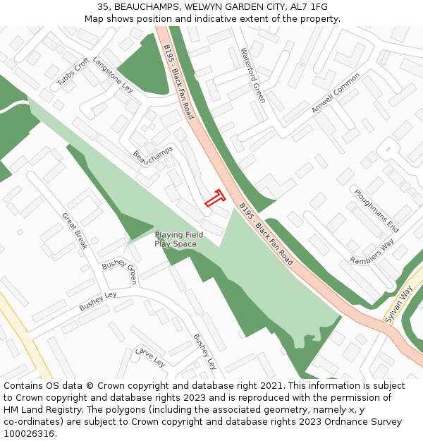 35, BEAUCHAMPS, WELWYN GARDEN CITY, AL7 1FG: Location map and indicative extent of plot