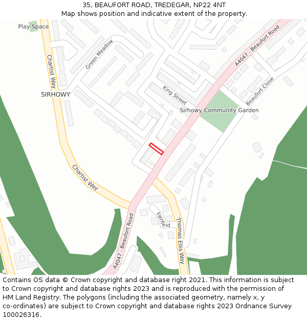 35, BEAUFORT ROAD, TREDEGAR, NP22 4NT: Location map and indicative extent of plot