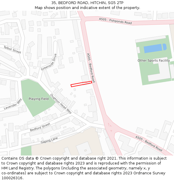 35, BEDFORD ROAD, HITCHIN, SG5 2TP: Location map and indicative extent of plot