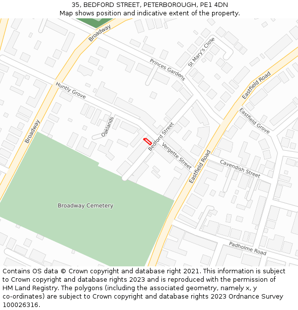 35, BEDFORD STREET, PETERBOROUGH, PE1 4DN: Location map and indicative extent of plot