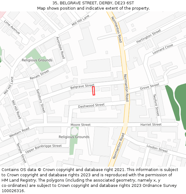 35, BELGRAVE STREET, DERBY, DE23 6ST: Location map and indicative extent of plot