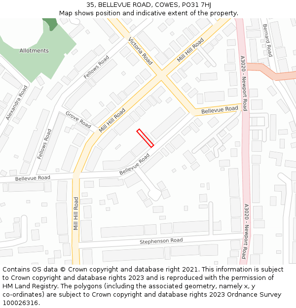 35, BELLEVUE ROAD, COWES, PO31 7HJ: Location map and indicative extent of plot