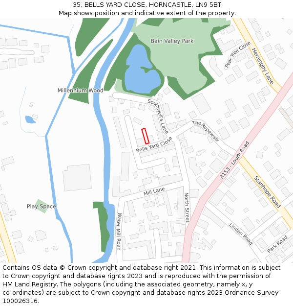35, BELLS YARD CLOSE, HORNCASTLE, LN9 5BT: Location map and indicative extent of plot