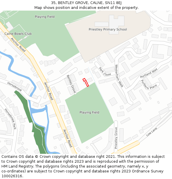 35, BENTLEY GROVE, CALNE, SN11 8EJ: Location map and indicative extent of plot