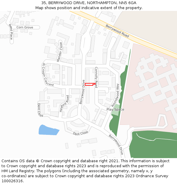 35, BERRYWOOD DRIVE, NORTHAMPTON, NN5 6GA: Location map and indicative extent of plot