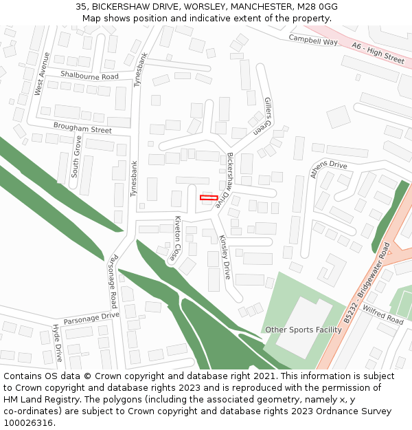 35, BICKERSHAW DRIVE, WORSLEY, MANCHESTER, M28 0GG: Location map and indicative extent of plot