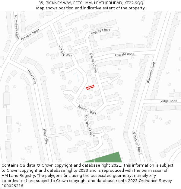 35, BICKNEY WAY, FETCHAM, LEATHERHEAD, KT22 9QQ: Location map and indicative extent of plot